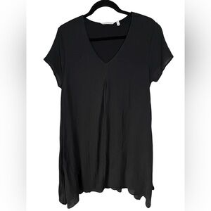 Soft Surroundings Black Shift Dress Cotton Gauzy V-Neck Size Large Gauze